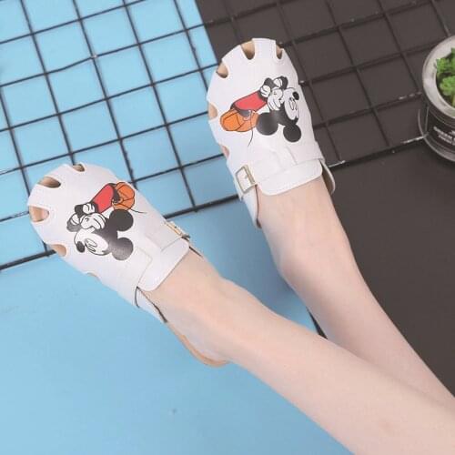 Disney 2021 Cartoon Slippers, Womens Mickey Flat Beach Sandals, New Fashion Student Sandals, Baotou, Half Drag, Size 35-40