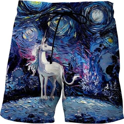 Harajuku style animal horse 3D printing Starry sky brand design Mens shorts outer wear beach Swimwear summer casual loose pants