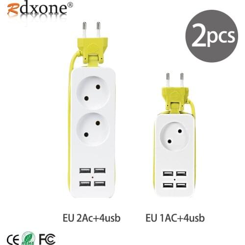 EU Plug Socket 4 USB Socket Power Strip Electric Socket Extension Cord Portable 4 USB Charging Port HUB for Office/Travel/Home