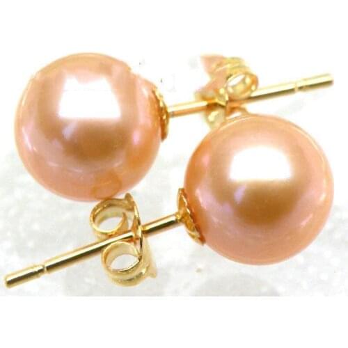 Gorgeous Perfect Round AAA+++ Pink South Sea Pearl Earring 14k Yellow Solid Gold