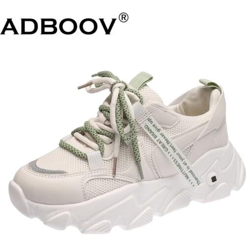 ADBOOV Wave Thick Sole Sneakers Women Sweet Style Casual Sport Shoes Ladies Trainers Footwear