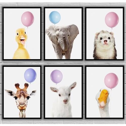 Bubble Gum Animal Series Childrens Room Duck Elephant Ferret Giraffe Goat Goose Posters Canvas Art Painting Wall Art
