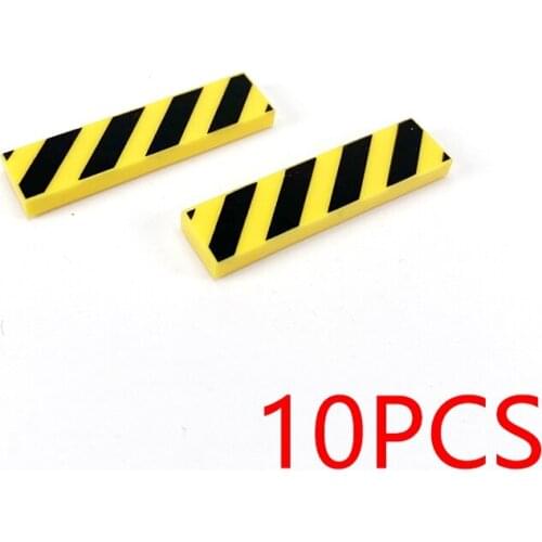 10PCS Print Danger Stripes Pattern 1x4 MOC Building Blocks Tile Construction Classic Brick Toys Kids Learning Education