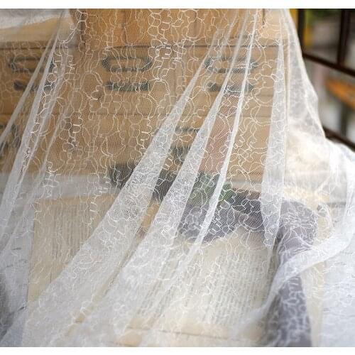 150cm White Apricot Soft See-Through Lace Embroidery Mesh Lace Fabric For Evening Dress Skirt Bridal Tulle Dress DIY Handmade