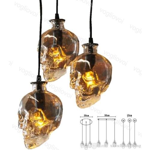 2021 Pendant Lamps Skull Head 110-240V Vintage Fixture Transparent Glass Hanging 1M For Indoor Dinning Room Cafe