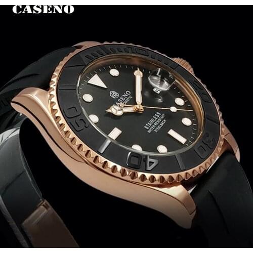 Automatic Mechanical Watch Men Top Luxury Brand Mens Watches Black Ceramic Outer Ring Gold Stainless Steel Silicone Watch CASENO