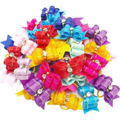 Dog Hair Bows Pet Puppy Cat Bowknot Cat Rubber Band Hair Clips Pet Grooming Products Dog Accessories 20pcs Mixed Colors