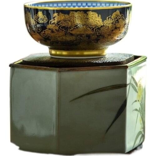 Cy Jingdezhen Hand Painted Golden Outline Blue Glaze Flower Cup Master Cup Handmade Porcelain Kung Fu Tea Large Tea Cup