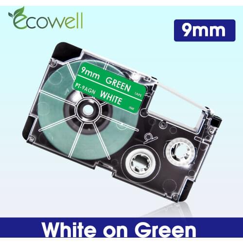 Ecowell Label Cassette XR-9AGN Compatible Casio 9mm label tape XR 9AGN XR9AGN White on Green for Casio KL-60-L KL-60SR KL-170