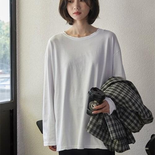 Summer New Long Sleeve Solid Basic Cotton T Shirt Women All Match O-Neck Tee Shirt Female Clothing White Tops Camisas De Mujer