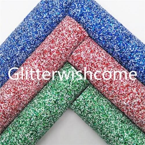 Glitterwishcome 21X29CM A4 Size Red and White Green and White Christmas Glitter Leather fabric Vinyl for Bows, GM3144A