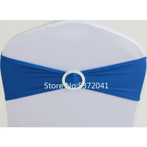 Hot Sale 15×35cm Royal Blue Spandex Bands/Lycra Band/Chair Covers Sash With Crystal Round Buckle For Wedding&Banquet