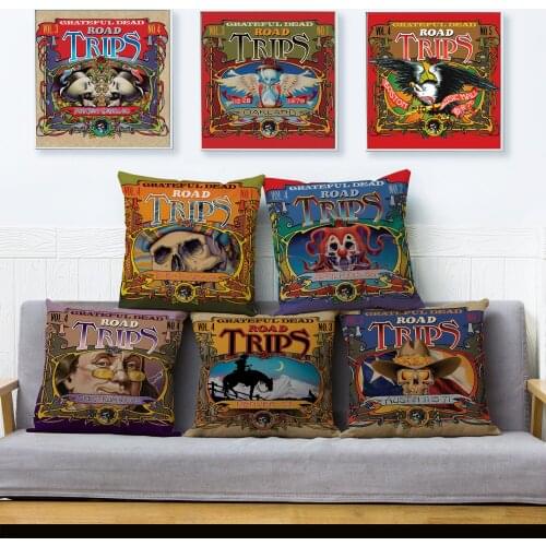 Grateful Dead Rock Band Print Cushion Cover Abstract Retro Poster Pillowcase Sofa Car Home Decor Beige Polyester Pillows Cases