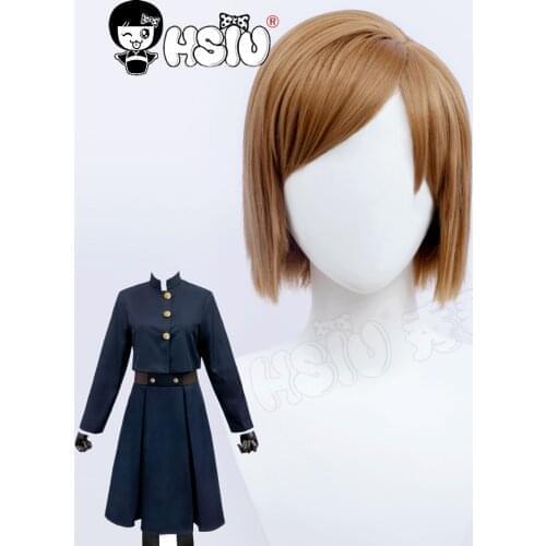 「HSIU Brand」Anime Jujutsu Kaisen Cosplay Nobara Kugisaki Wig clothing Short brown hair Fiber synthetic wig+ Free brand wig cap