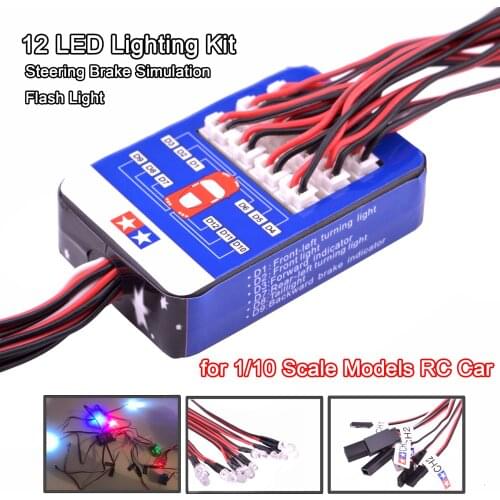 Simulation Flash Light 12 LED Lighting Kit Steering Brake for 1/10 Scale Models RC Car Yokomo Tamiya HSP HPI AXIAL RC4WD Traxxas