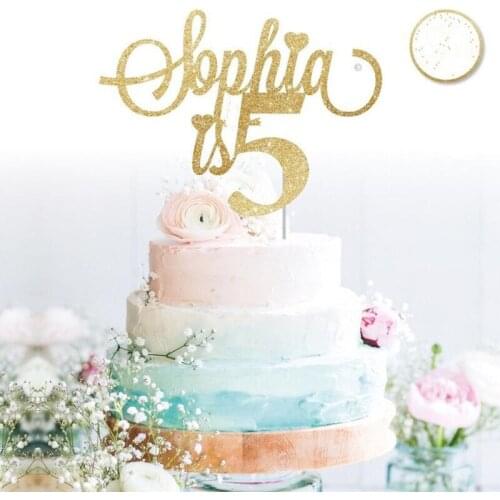 Customised age cake topper Birthday glitter Gold cake topper personalised birthday one two three four five six Party Decorations