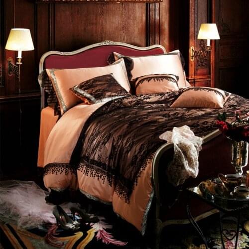 4/8Pcs Bedding Set Luxury Black Lace Bed Linen Queen Size For Home Cotton Double Bed Cover Quilt Pillowcase