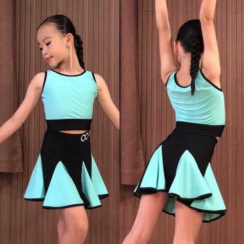 Latin Dress For Kids Dancing School Uniform Summer Exercise Clothing Girls Tops Skirts Latina Cha Cha Performance Dresses BL4368