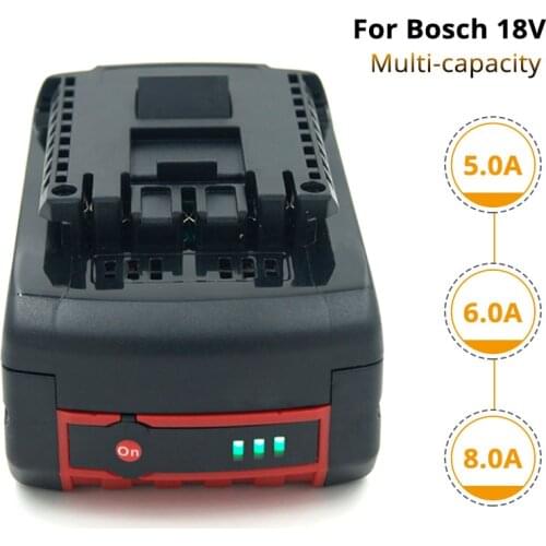 5.0Ah/6.0Ah/8.0Ah 18V Li-ion Battery for Bosch BAT609 BAT610G BAT618G BAT619 BAT621 BAT620 Cordless Power Tools LED Indicator