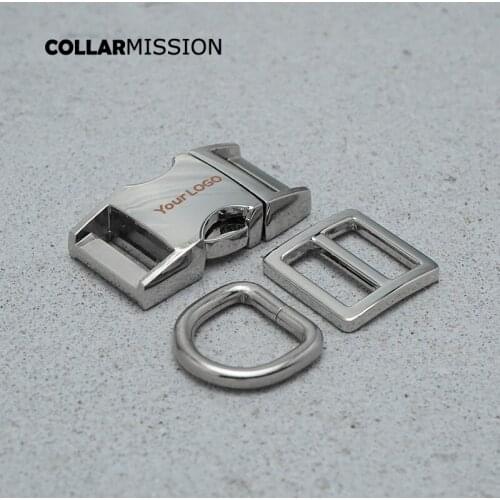 Metal buckle+Tri-Glid+D ring/set)Engraving Metal plated buckle silver 15mm for DIY dog collar leash set harness DIY accessories