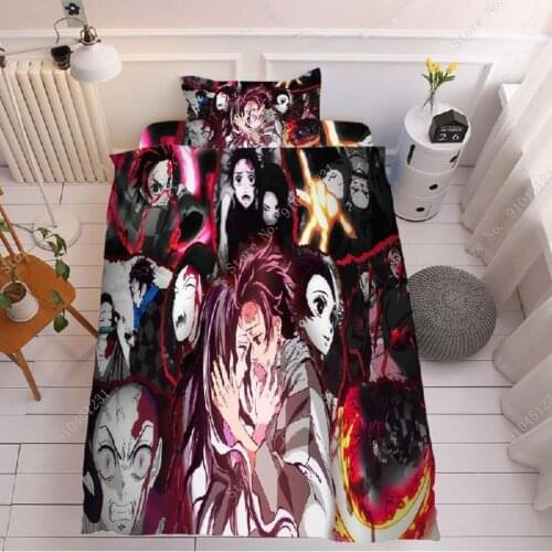 Devils Blade Anime Duvet cover Set Home Textile Pillow Case Demon Slayer Kimetsu No Yaiba Pillowcase Duvet Cover Set Bedding
