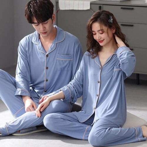 2021NEW Couple Pajamas Modal Spring Long sleeve Thin Pajama Set Women Sleepwear