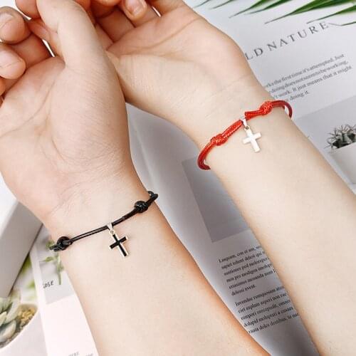 New Fashion 2 Pcs/lot Cross Couple Bracelet White Black Color Charm Bracelet Gift for Friend Lover Handmade Trendy Jewelry