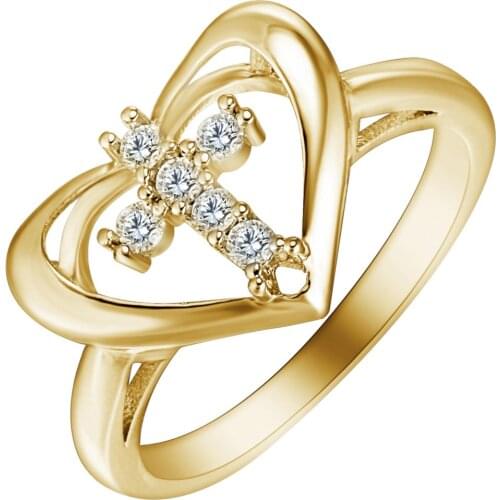 New Arrival Gold Color Cross Micro White Zircon Finger Ring for Lover Heart love Wedding Party Luxury Lady Fashion Jewelry