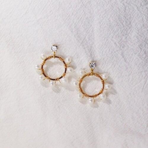 Origin Summer Unique Design hollow out genuine pearl Ferris wheel dangle earrings for women rhinestone earrings jewellery 2020