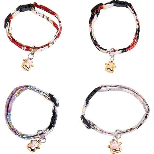 Japanese Style Pet Collar Cute Printed Cat Collar With Bell Adjustable Buckle Collar for Pet Cat Dog Pet Cat Accessories