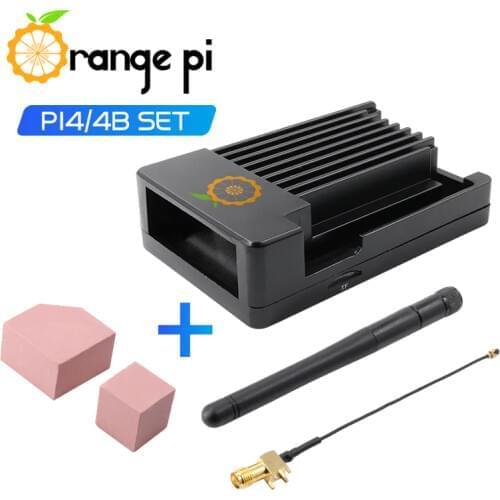 Orange Pi Aluminum Alloy Black Protective Case+Antenna+Thermal Conductive Adhesive,Suitable for OPI4/4B Boards