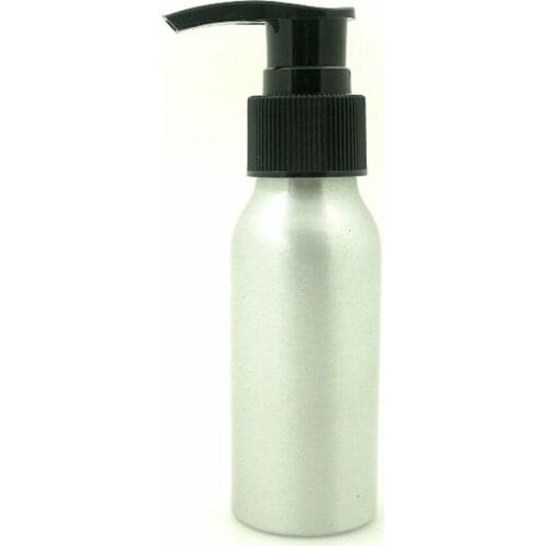 60ml Empty Round Aluminum Bottles, Sliver Metal Bottle With Black/White Twist Lotion Pump