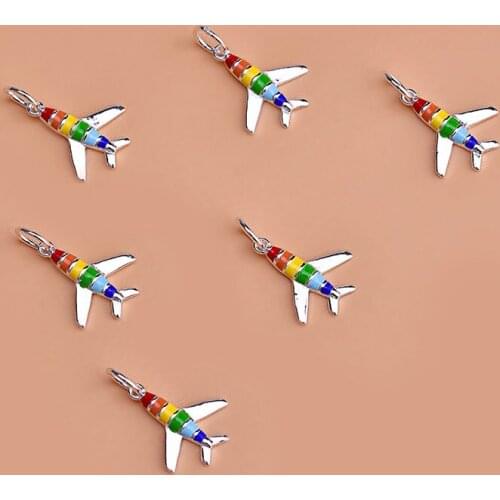 Rainbow Aircraft Pendant S925 sterling silver accessories, handmade DIY beaded bracelet accessories