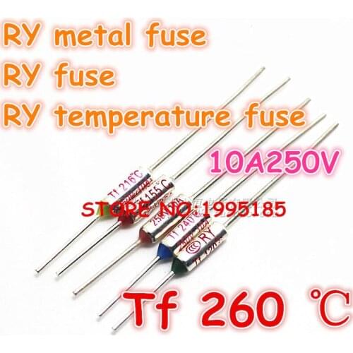 RY 100pcs/lot New Micro thermal fuse 10A250V 260 Degrees 260 C Mini temp fuse metal shell Thermal Cutoff