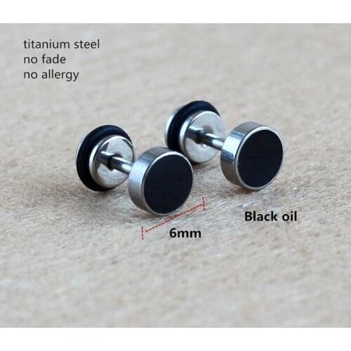 Titanium Black Oil Screw-back 6mm Stud Earrings 316 L Stainless Steel No Fade No Allergy