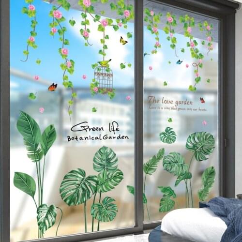 [SHIJUEHEZI] Flower Wisteria Birdcage Wall Sticker DIY Plant Leaves Wall Decals for Living Room Bedroom Kitchen Decoration