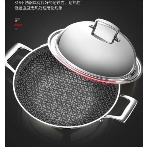 316 stainless steel frying pan No oil fume Non stick wok pan cookware pots and pans Uncoated Gas cooker induction cooker general