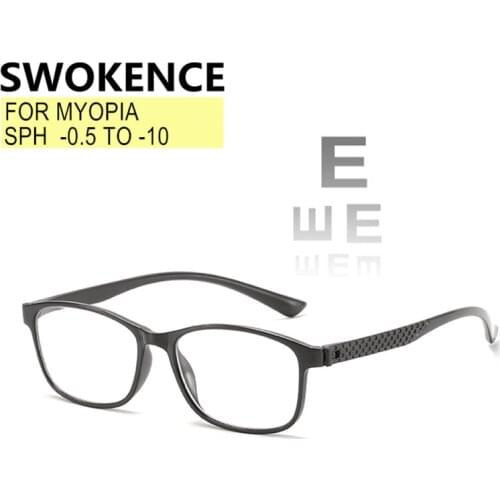 SWOKENCE Prescription Glasses For Myopia -0.5 -0.75 -1.0 to -10 Men Women Ultralight Black Frame Nearsighted Spectacles F516