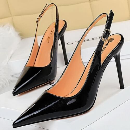 BIGTREE Shoes 2021 New Patent Leather Woman Pumps Stiletto Heels 9.5 Cm Office Shoes Fashion High Heels Hollow Women Sandals