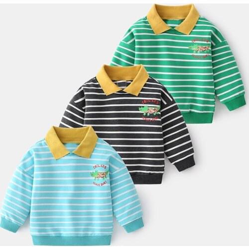 Spring new boys three-color optional hedging striped sweater Fashion gentleman style lapel casual long-sleeved shirt
