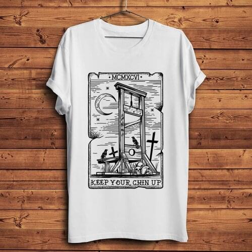 Vintage Guillotine Goth t shirt men new white casual homme cool unisex t-shirt Keep Your Chin Up