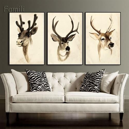 Vintage Deer Head Posters Canvas Painting For Living Room Wall Pictures 3 PCS Nordic Scandinavian Art Home Decoration No Frame