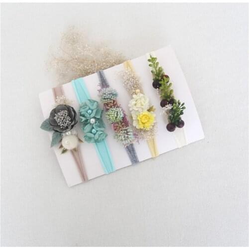 Vintage Flower Headband Newborn Photography Props Hnadmade Gray Jersey Hair Accessory Baby Girl Tieback Props