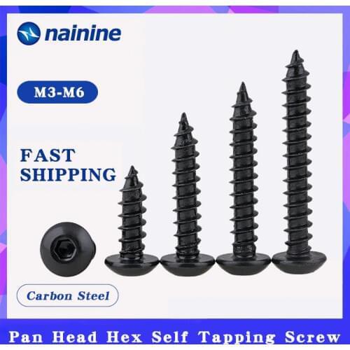 20/50Pcs M3 M4 M5 M6 Pan Head Hexagonal Self Tapping Screw Flat Head Screws Black 8.8 High Strength SS32