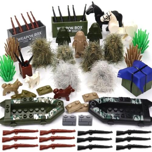 Military SWAT PUBG Sniper Guns Ghillie Suits Camouflage Clothes Parts for Army ww2 Soldier Figures Building Blocks