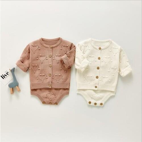 Baby Boys Girls Baby Knit Sweater Cardigan + Rompers Suit New 2021 Autumn Winter Children Clothing Baby Clothes Suit