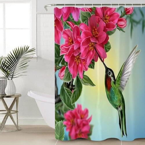 Flower Hummingbird Shower Curtain Bathroom Decorative Waterproof Polyester Fabric Curtain for Bathroom