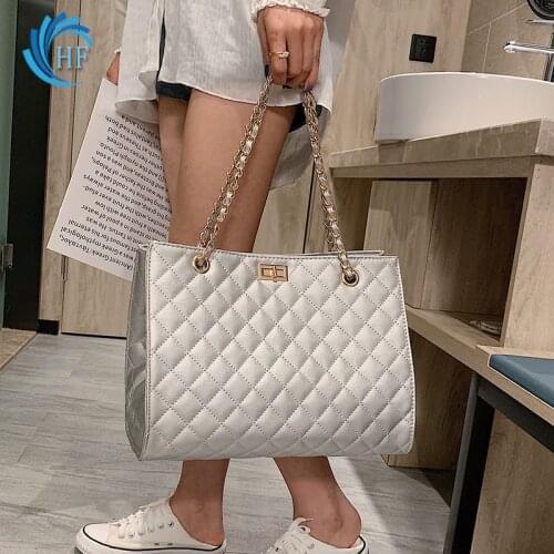 Women Black Big Tote Chain Crossbody Bag Girl Gift Lattice Shoulder Summer Female Large Leather Plaid Shopping Handbag Student