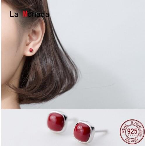 La Monada Red Square Women Stud Earrings Korean 925 Sterling Silver Earrings For Women Jewelry Designer Womens Earrings Stylish