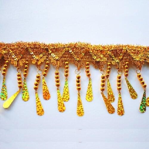 Gold Beaded Fringe Lace Trimming Sequined Macrame Ribbon Lace Braided Sewing Apparel Accessories 10cm